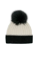 CONTRAST CUFF HAT W/FUR POM