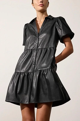 HAVANA VEGAN LEATHER MINI DRESS- BLK