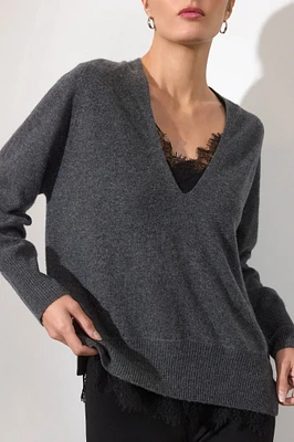 LACE VEE LAYERED PULLOVER