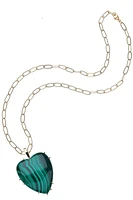 LOVE CARRY YOUR HEART MALACHITE PENDANT- DRAWN LINK CHAIN