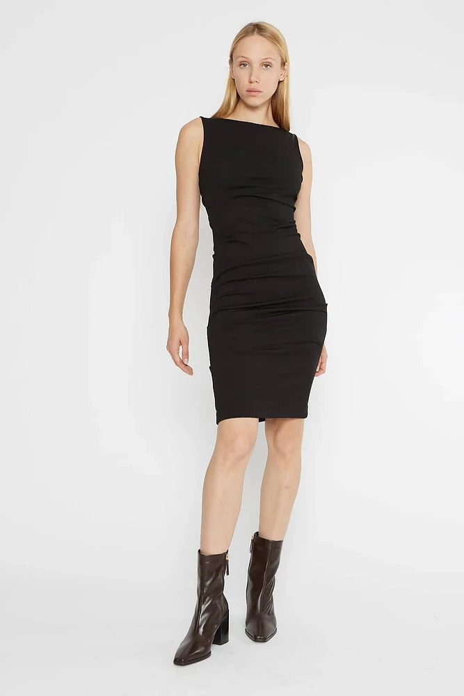 PONTE KNIT RUCHED DRESS