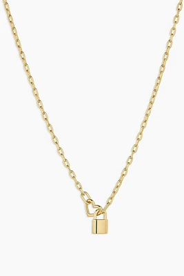 HEART PADLOCK INTERLOCKING NECKLACE- GLD