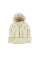 CABLE KNIT BEANIE W/FUR POM