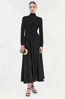 FRANCES L/S SATIN COMBO MIDI DRESS