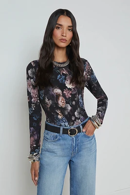 TESS LS MULTI FLOWER CREW NECK TEE