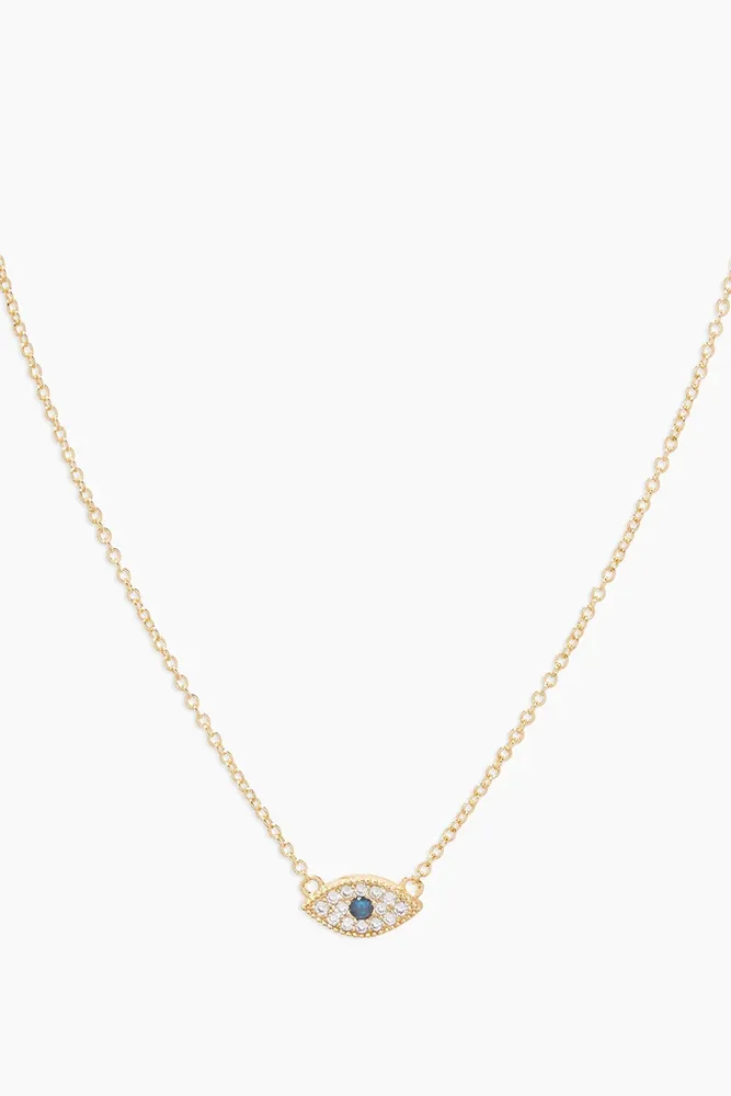 EVIL EYE CHARM NECKLACE- GLD/CZ/BL