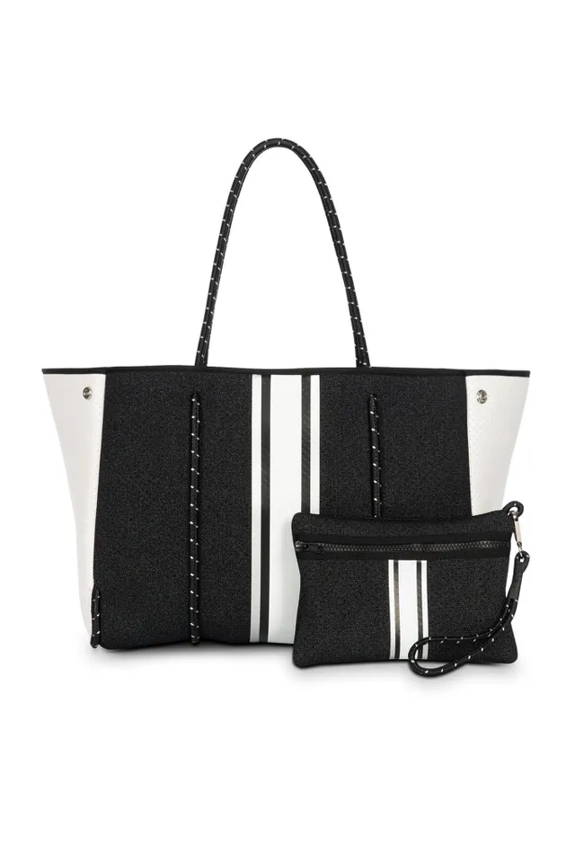 Haute Shore Everyday Neoprene Tote w/ Pink Stripe - Greyson Preppy