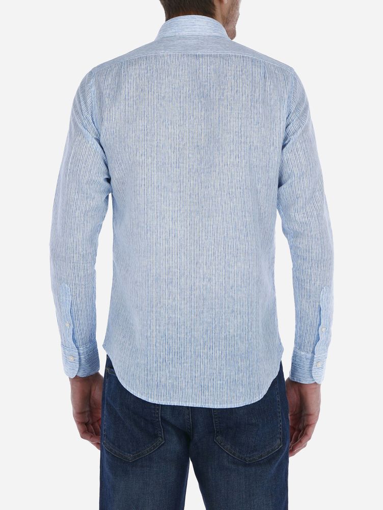 Camisa de lino diseño rayas verticales color azul - Scappino