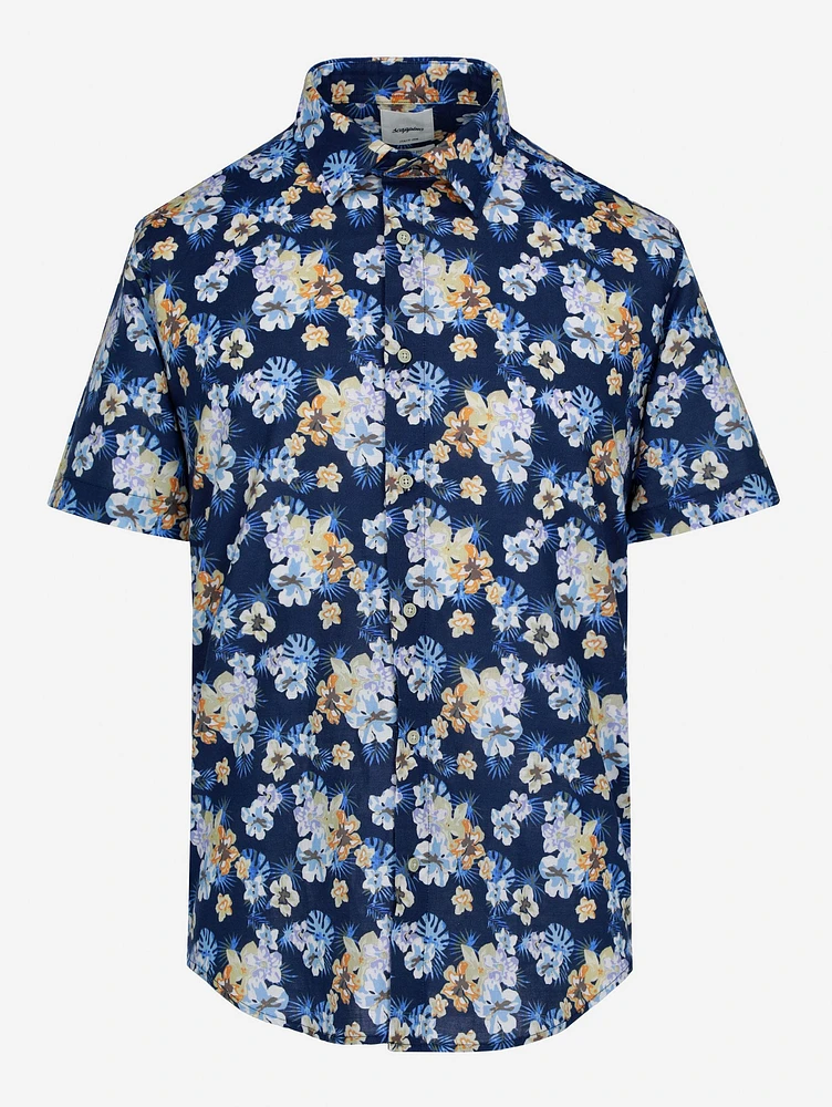 Camisa Casual Lino Floral Manga Corta