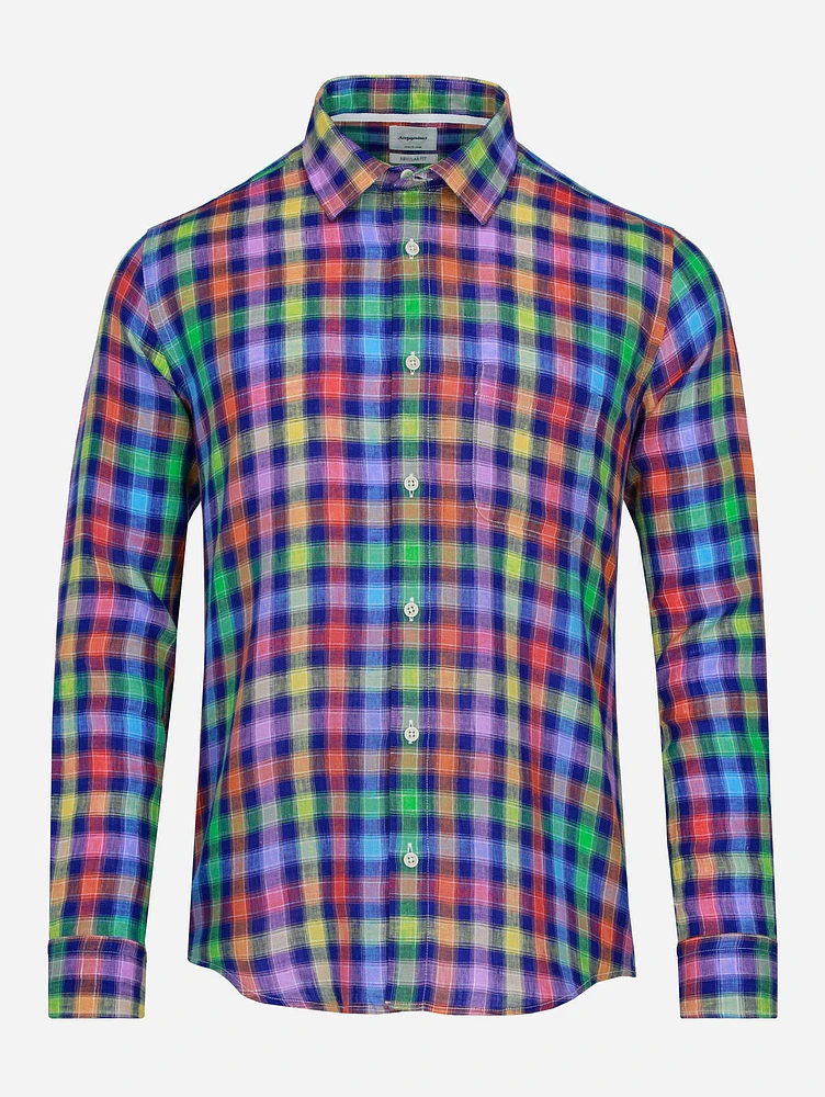 Camisa Casual de Lino a Cuadros