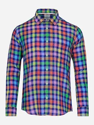 Camisa Casual de Lino a Cuadros