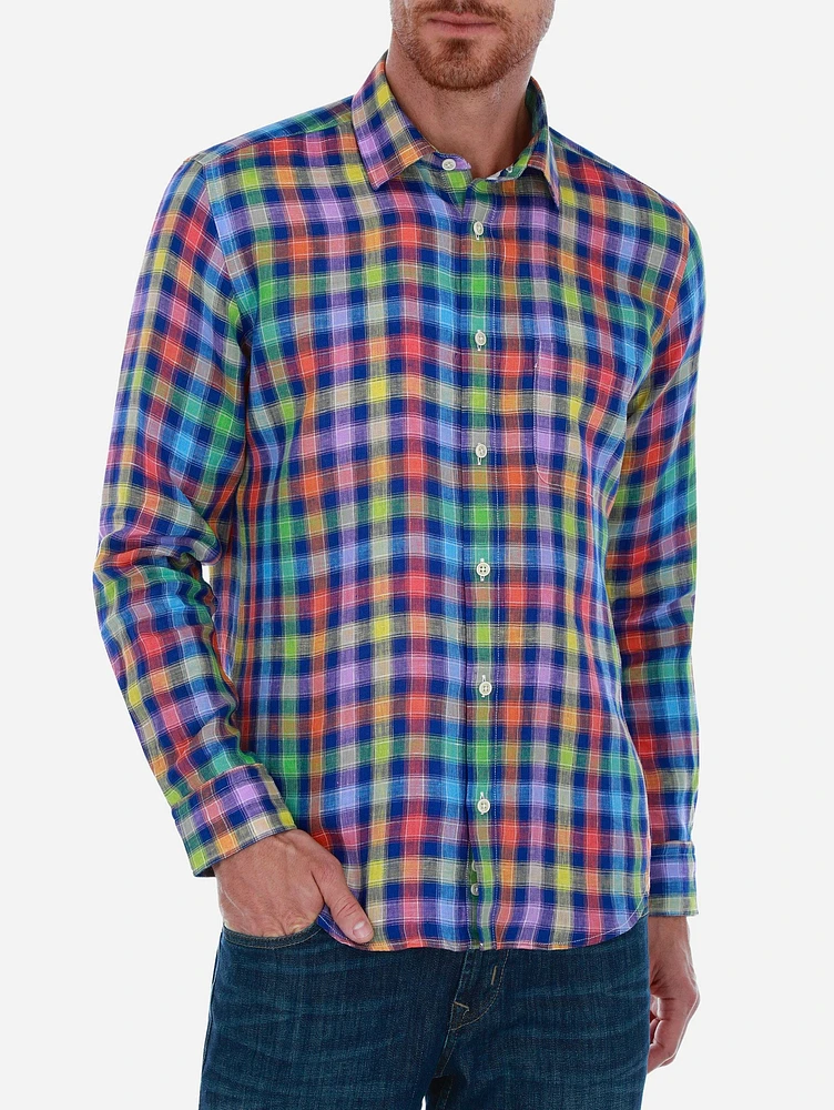 Camisa Casual de Lino a Cuadros