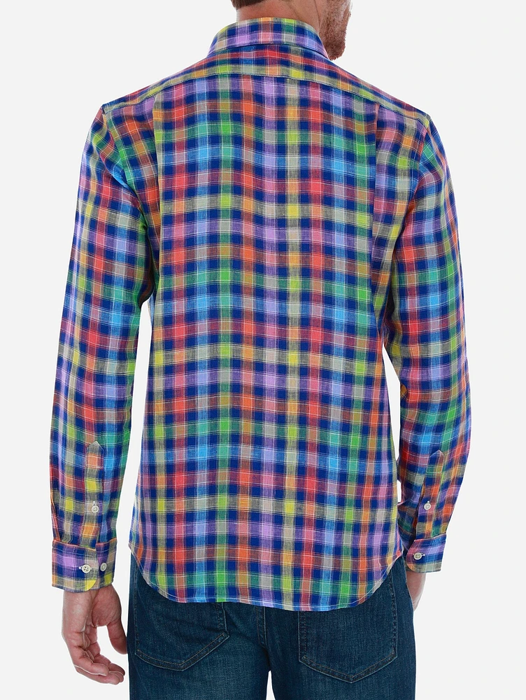 Camisa Casual de Lino a Cuadros