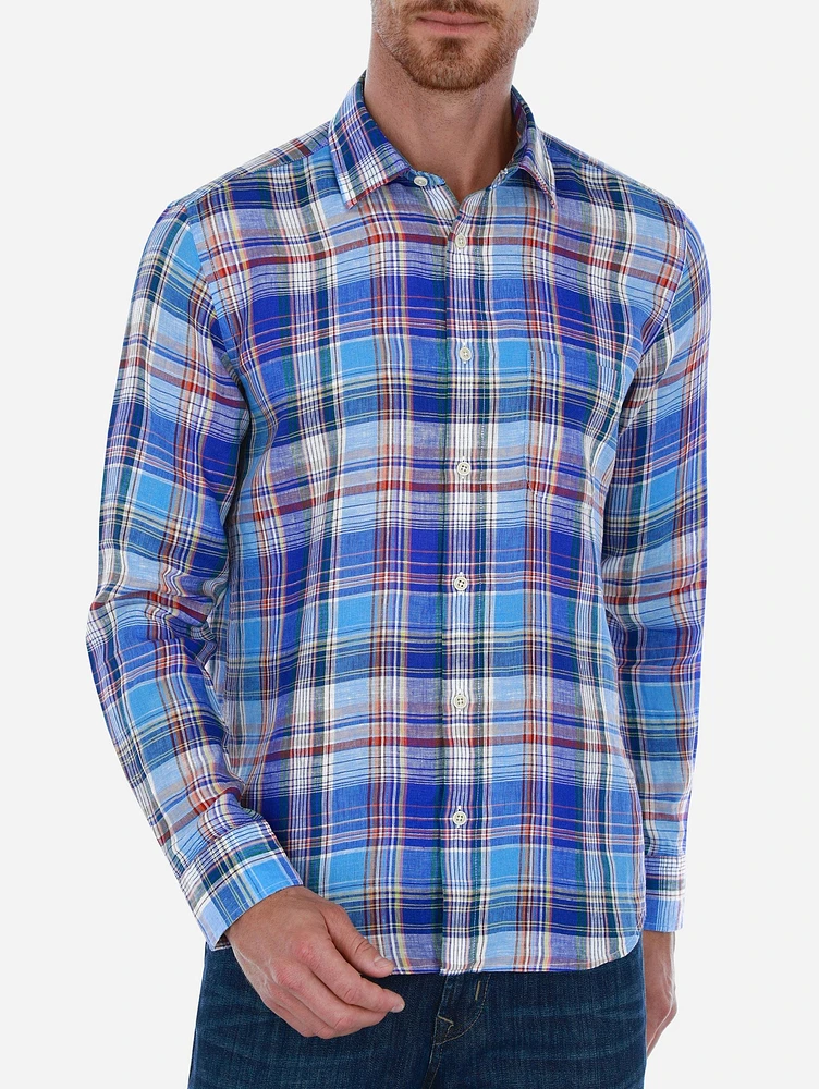 Camisa Casual 100% Lino de Cuadros