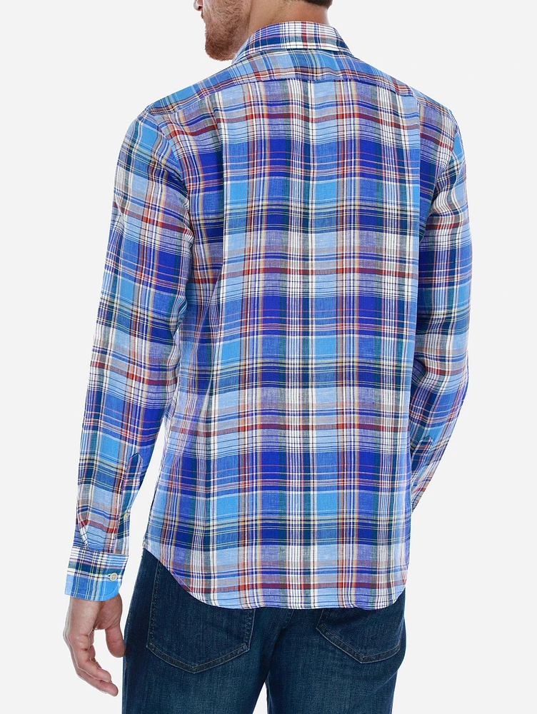 Camisa Casual 100% Lino de Cuadros