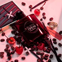 Black Opium Eau de Parfum Over Red Travel Spray with Cherry & Coffee