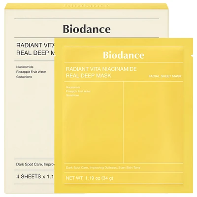 Radiant Vita Niacinamide Real Deep Mask - 4 pack for Brightening Dull & Dark Spot Care