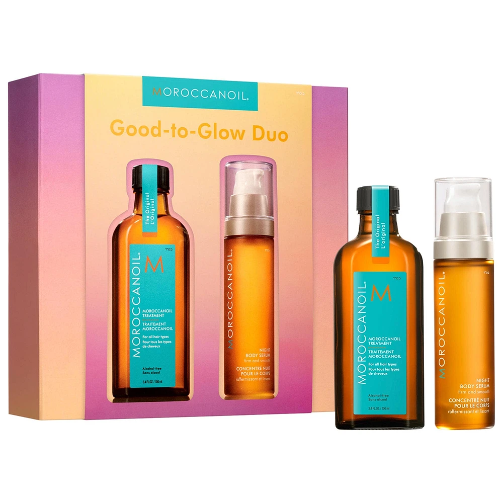 Good-to-Glow Moroccanoil Hair Treatment Set A value set featuring the iconic Moroccanoil Treatment hair oil and our firming and smoothing Night Body Serum.