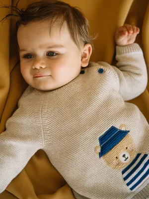 Pull ourson en tricot chiné clair