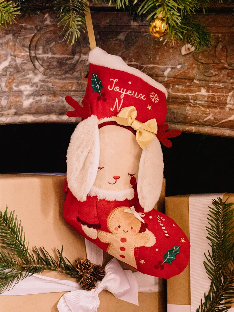 Botte de Noël en velours rouge lapin