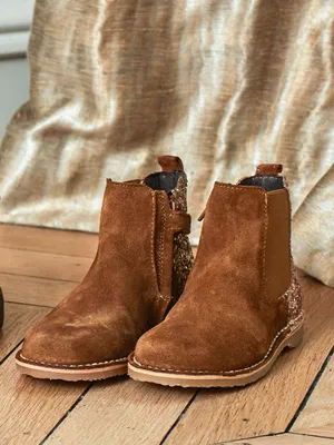 Bottines en suede camel à paillettes enfant fille