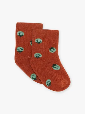 Chaussettes bouclettes rouge brique tomates