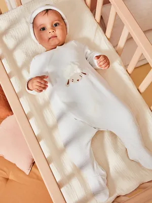 Grenouillère et bonnet bébé mixte écru