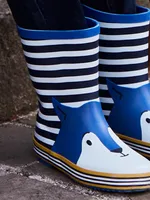 Bottes de pluie à rayures et motif tête de chien