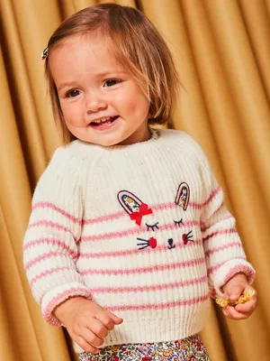 Pull en maille à rayures écru et rose