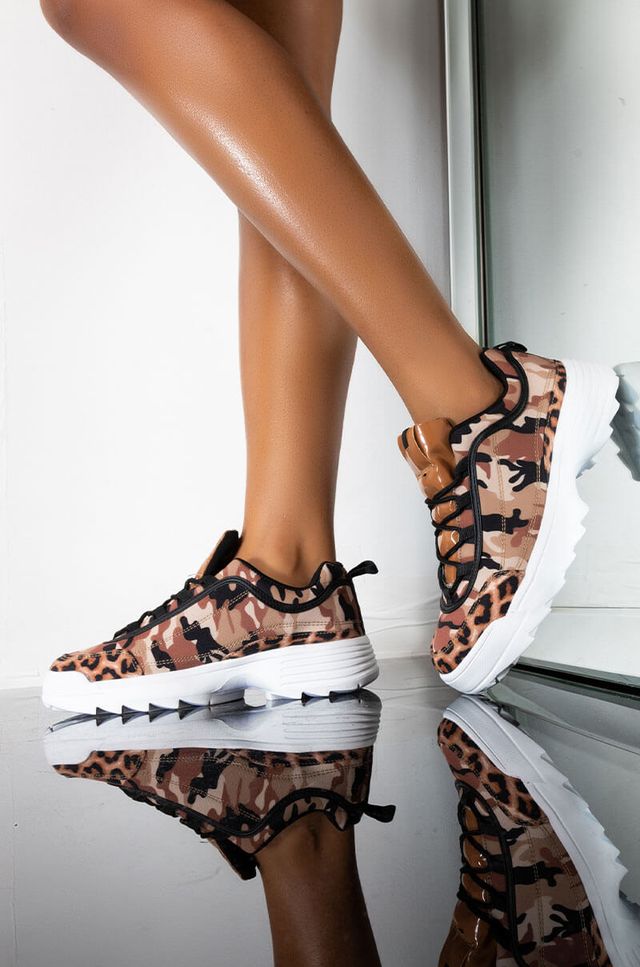 Qupid Cascade Espadrille Heeled Wedge Sandal - Women's Shoes in Tan Leopard