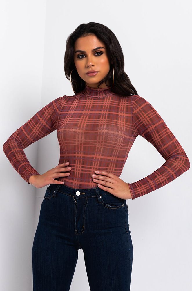 checkered bodysuit long sleeve