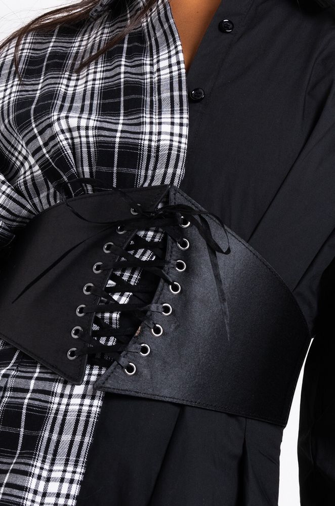 Wide Fashion Faux Leather Lace-up Black Corset Belt