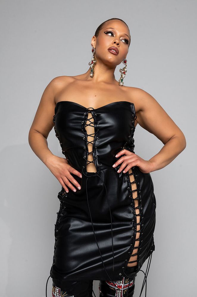 Black Latex Vegan Leather Dress Plus Size