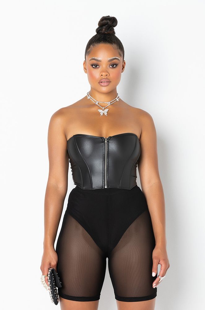 Satin Strapless Mesh Corset Bra