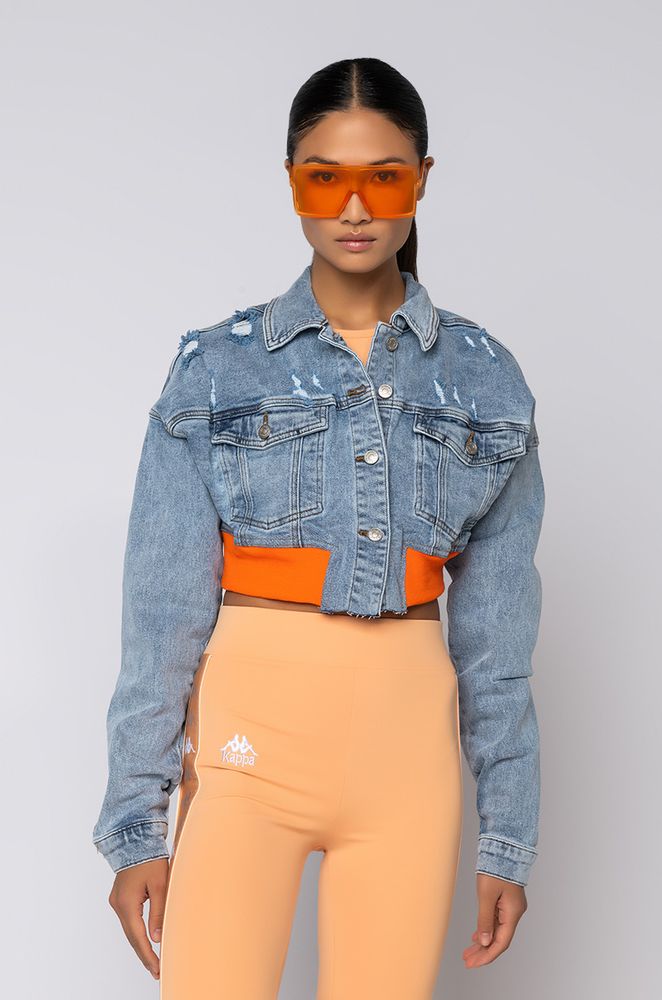 Ombre Cropped Denim Jacket | Eloquii