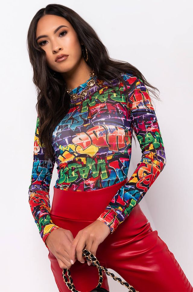 graffiti mesh bodysuit