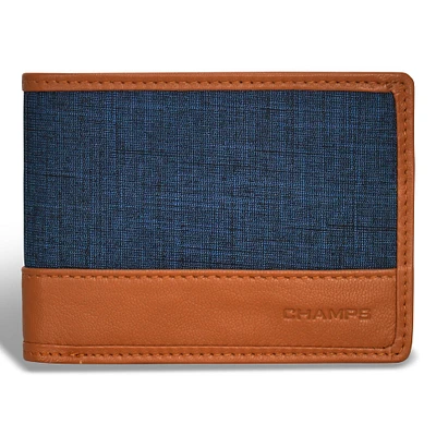 Portefeuille zippé en denim/cuir