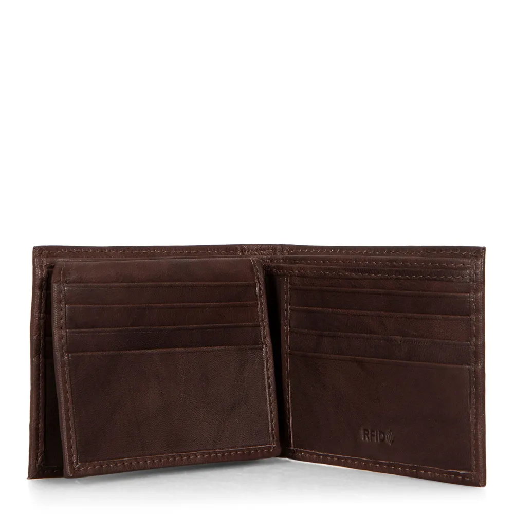 Leather RFID Bifold Wallet with Flip-Up Wing