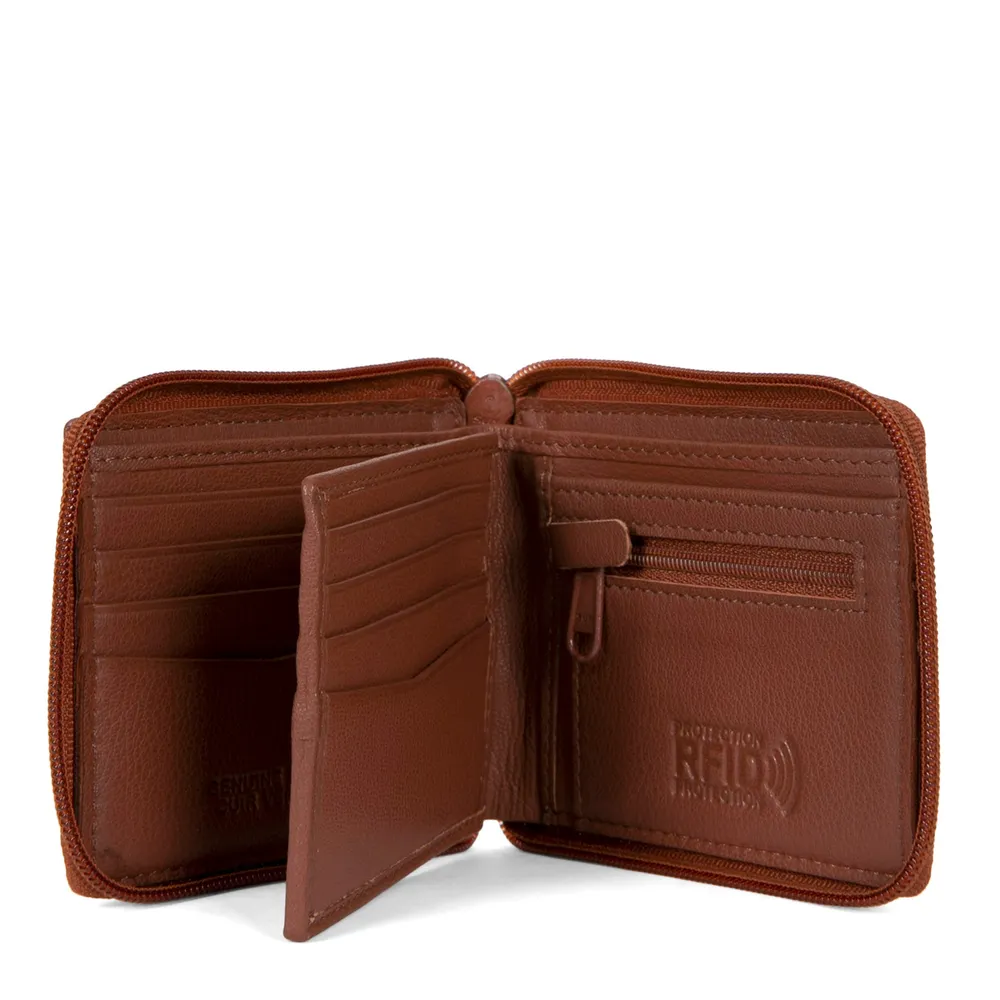 Leather Zip Around RFID Wallet