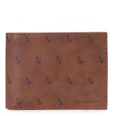 Leather Flip-Up Wallet with Anchor Print