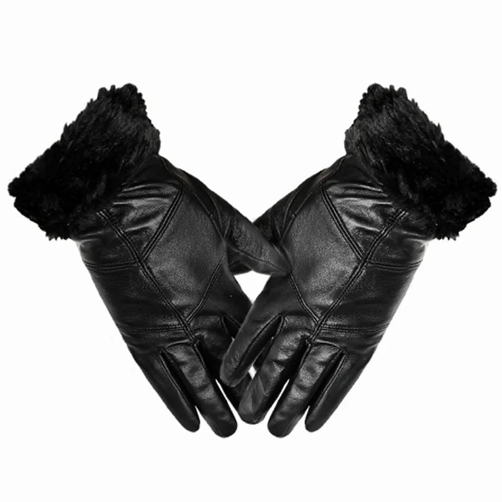 Black leather gloves for women