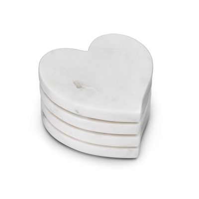 White Marble Heart Coasters in Gift Box - Set of 4