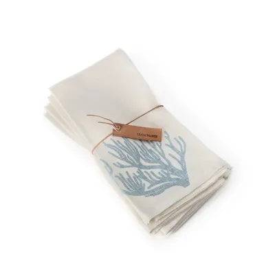 Blue Coral Print Linen Napkins | Linens | Simon Pearce