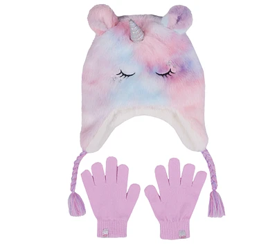 Cold Weather Plush Tie-Dye Unicorn Hat Set