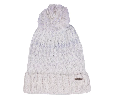 Slub Knit Ivory Pom-Pom Beanie