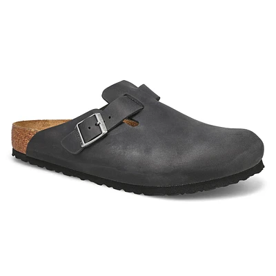 Mens Boston Oiled Leather Casual Clog - Black