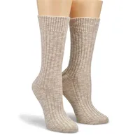 Womens Cotton Slub Sock - Beige/White