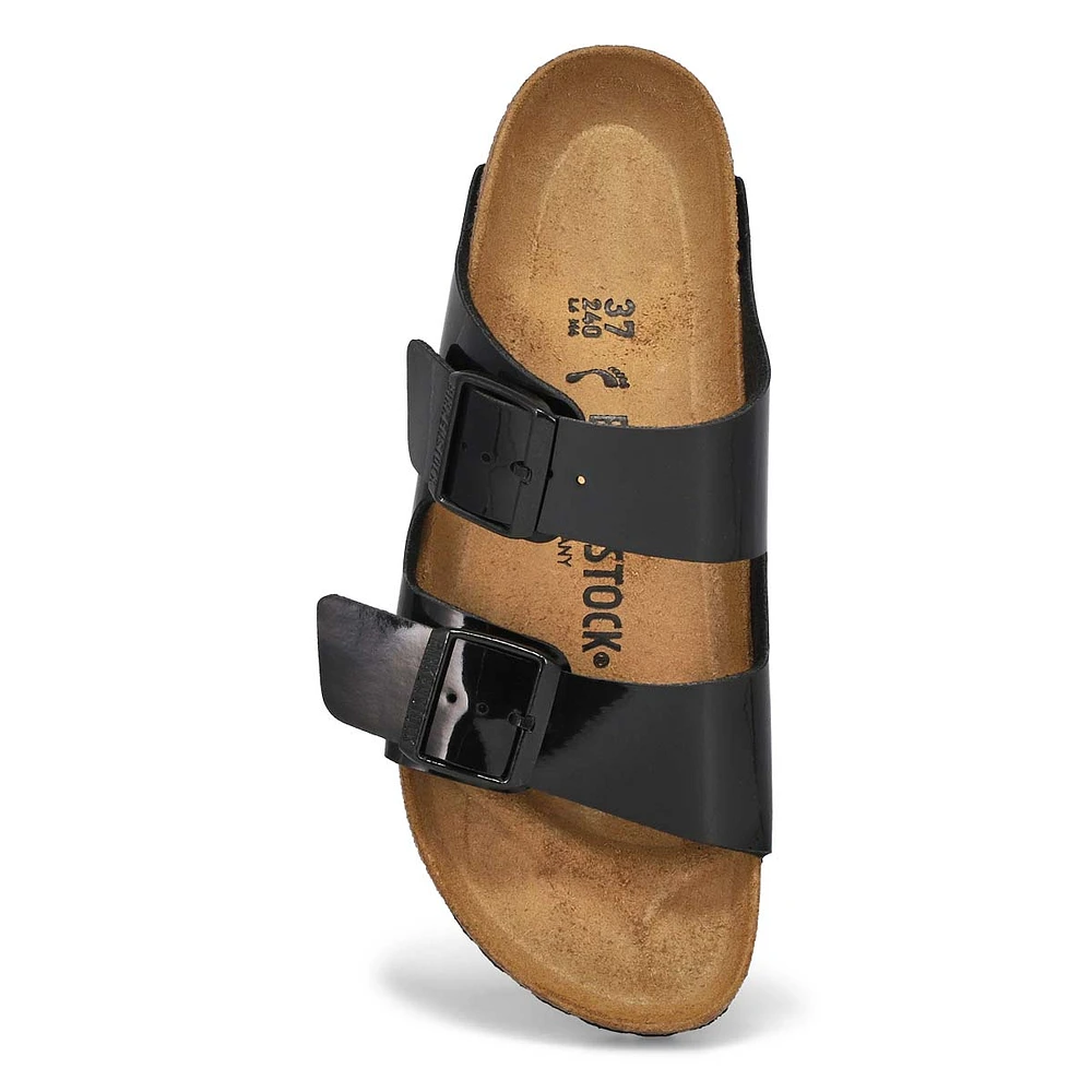 Womens Arizona Birko-Flor 2 Strap Narrow Footbed Sandal- Black Patent