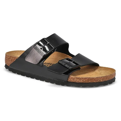 Womens Arizona Birko-Flor 2 Strap Narrow Footbed Sandal- Black Patent