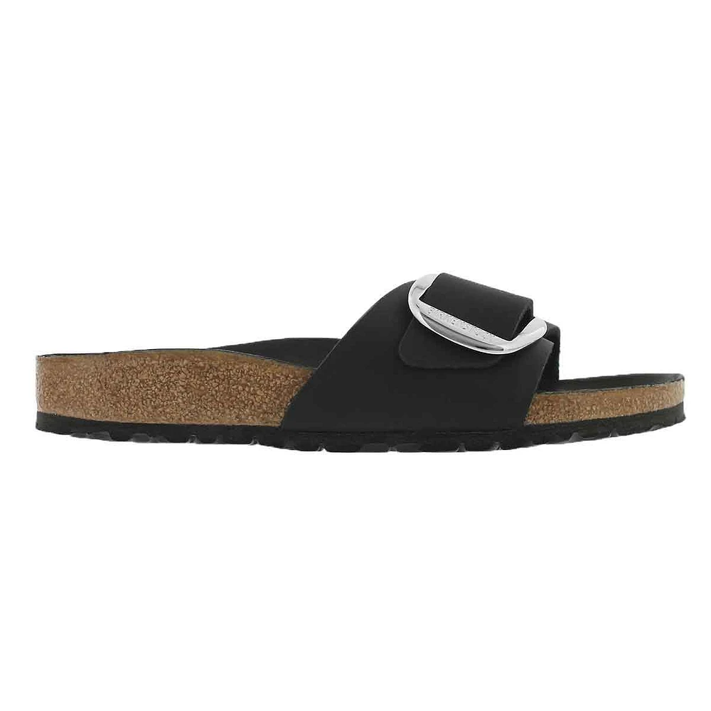 Womens Madrid Big Buckle 1 Strap Narrow Sandal - Black